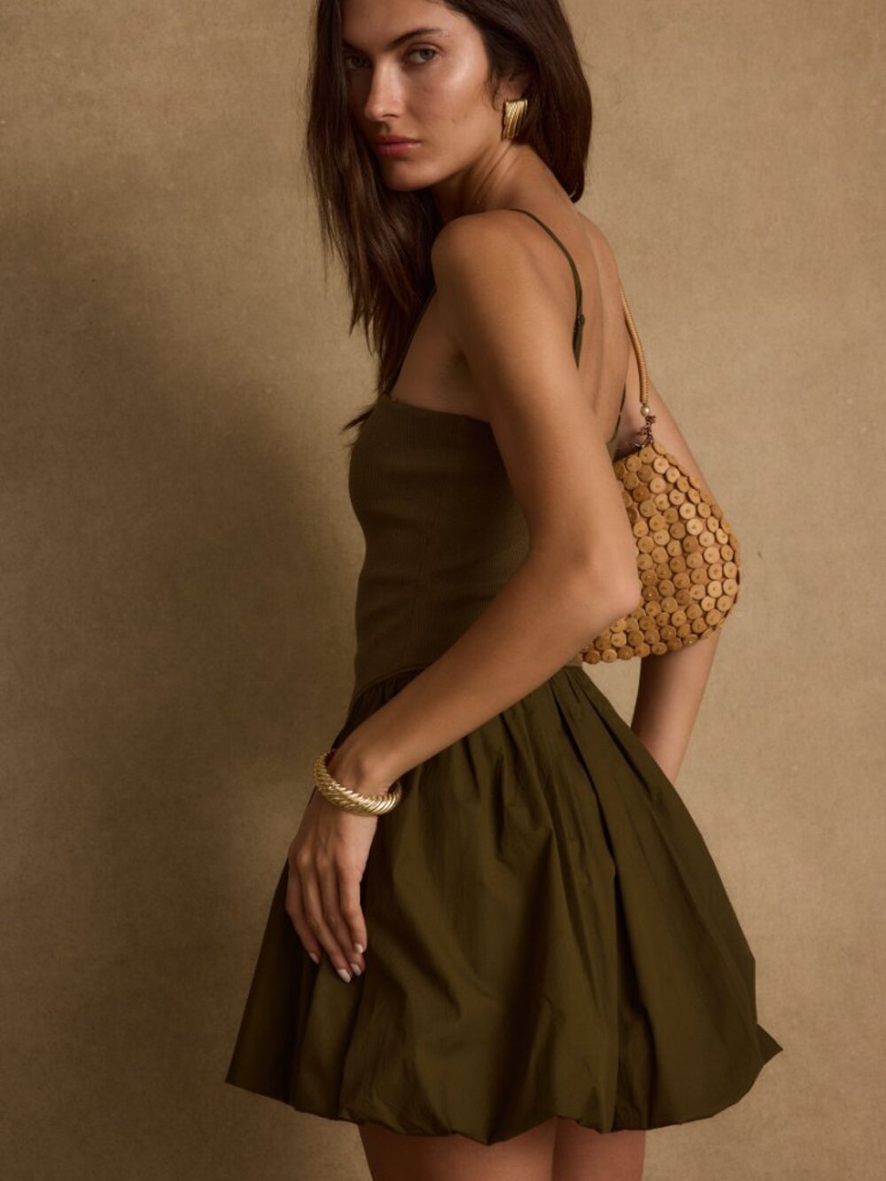 12th Tribe Eternal Olive Bubble Hem Mini Dress Size XL - Picture 2 of 4